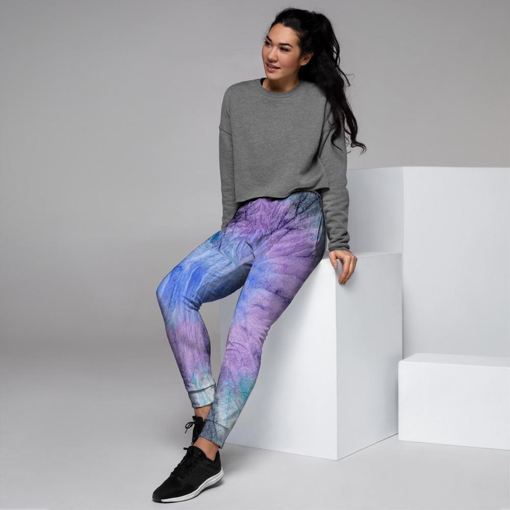 Black And Blue Tie Dye Women's Joggers-grizzshop