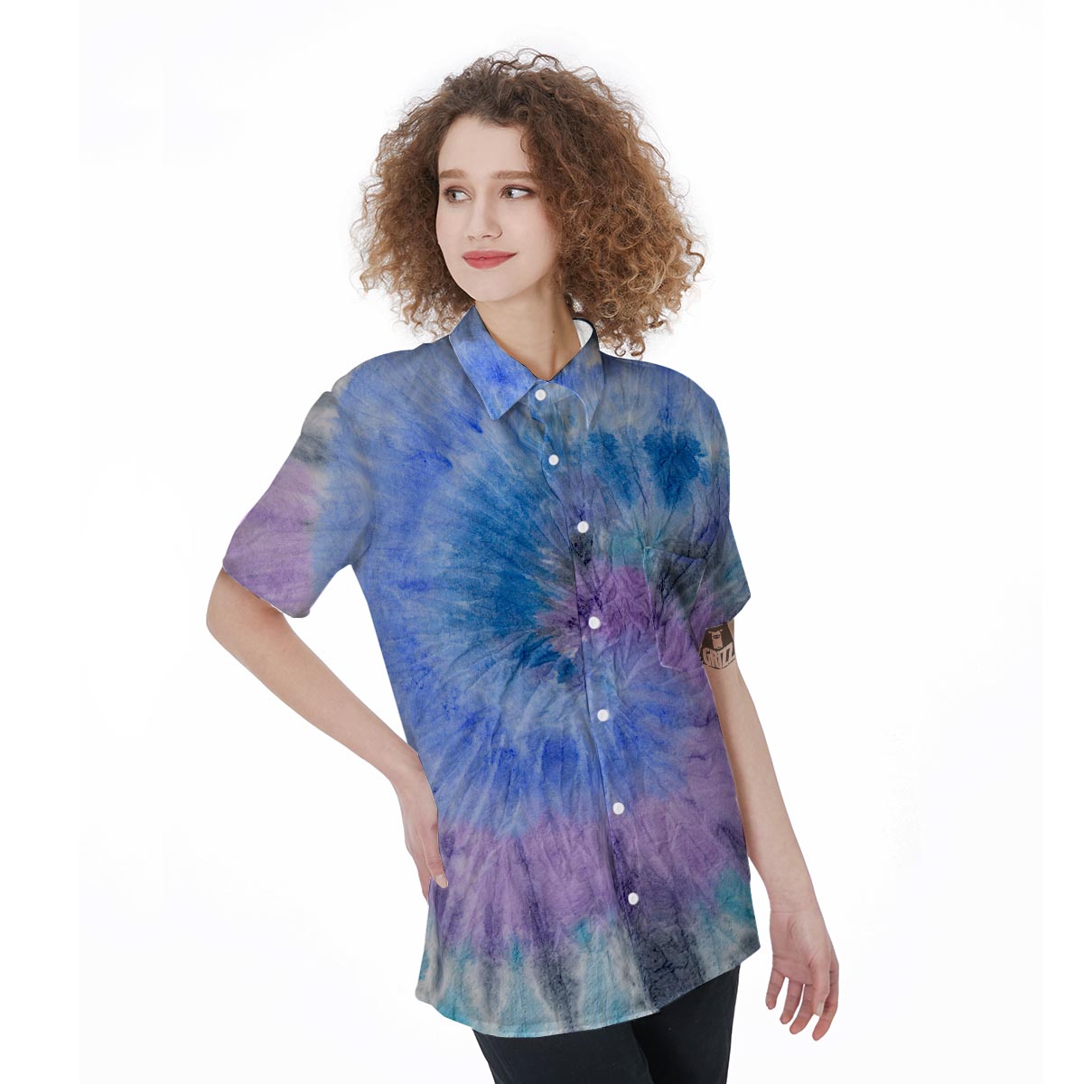 Black And Blue Tie Dye Women's Short Sleeve Shirts-grizzshop