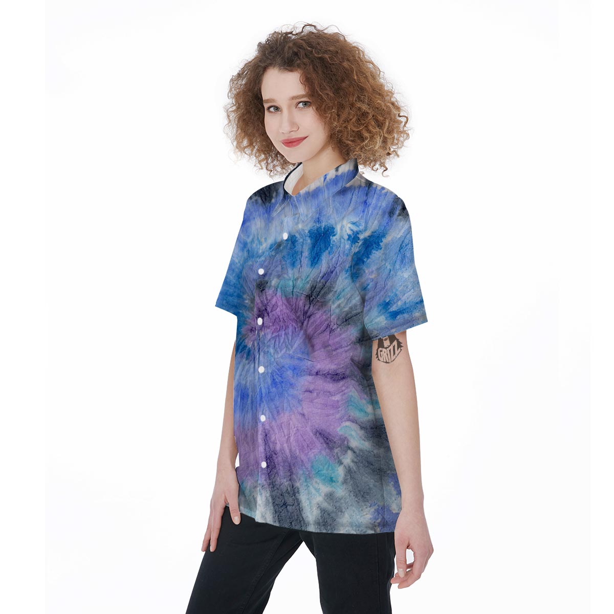 Black And Blue Tie Dye Women's Short Sleeve Shirts-grizzshop