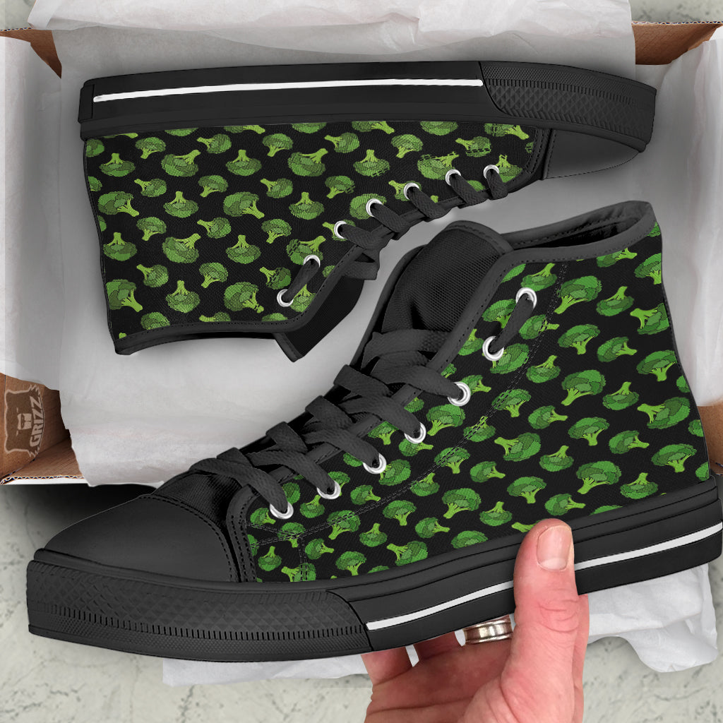 Black And Broccoli Print Pattern Black High Top Shoes-grizzshop