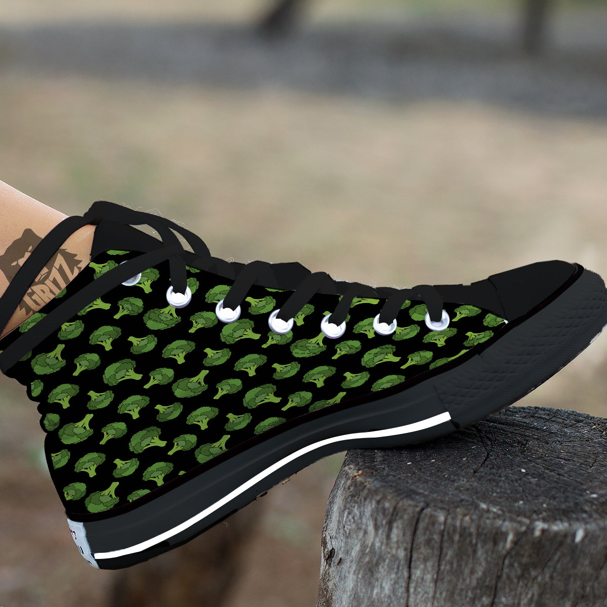 Black And Broccoli Print Pattern Black High Top Shoes-grizzshop