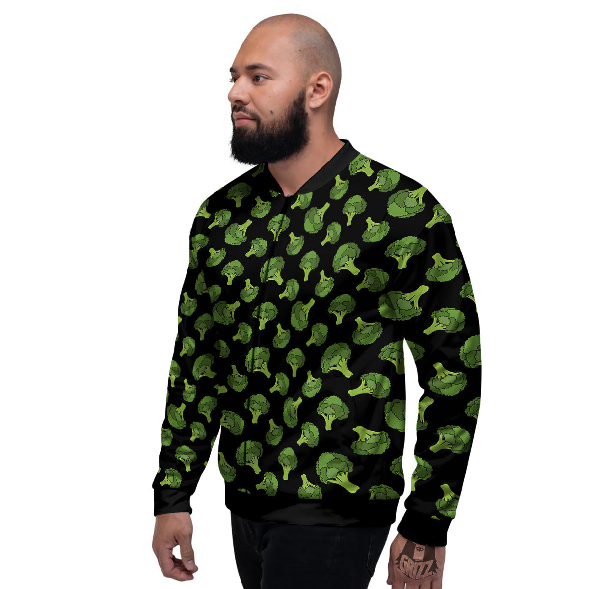 Black And Broccoli Print Pattern Men's Bomber Jacket-grizzshop