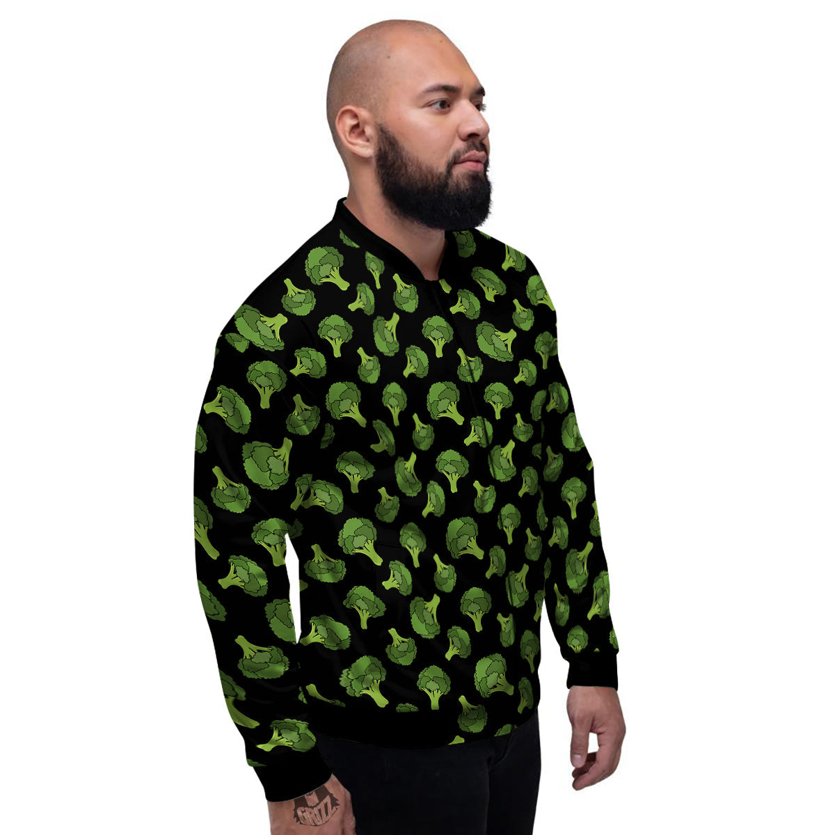 Black And Broccoli Print Pattern Men's Bomber Jacket-grizzshop