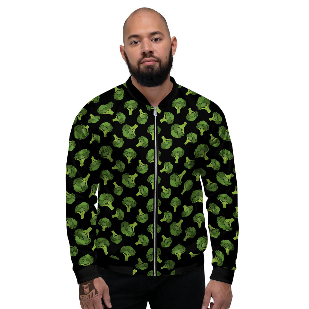 Black And Broccoli Print Pattern Men's Bomber Jacket-grizzshop
