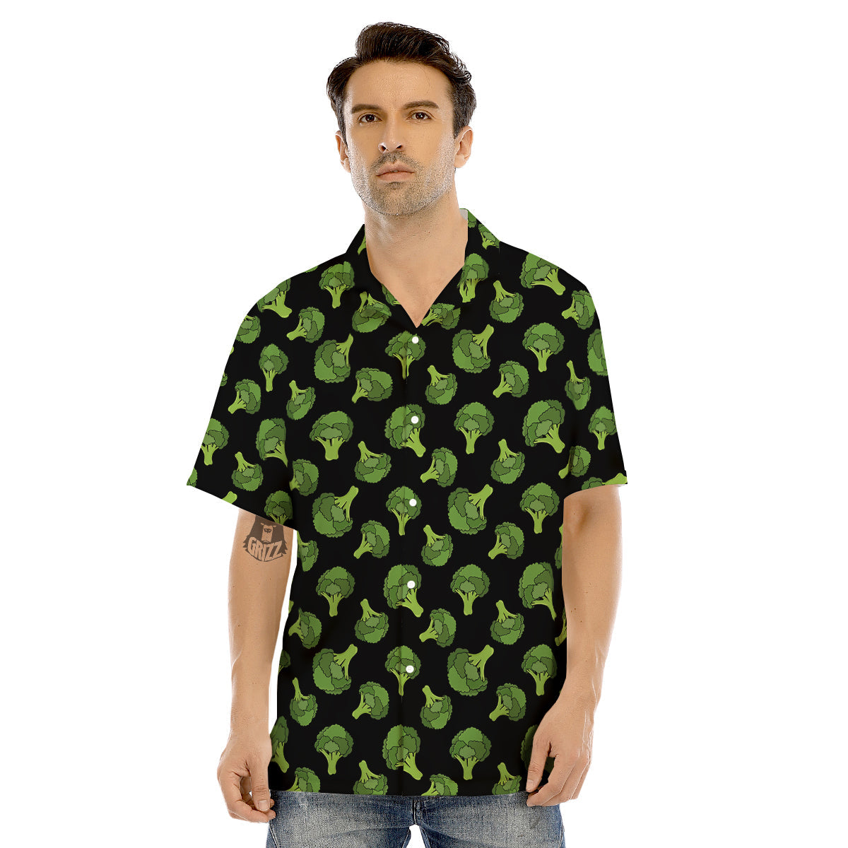 Black And Broccoli Print Pattern Men's Hawaiian Shirt-grizzshop