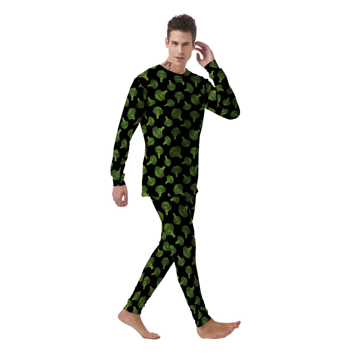 Black And Broccoli Print Pattern Men's Pajamas-grizzshop