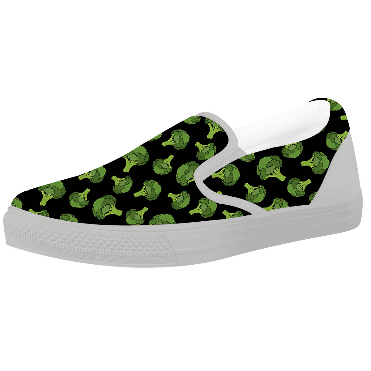 Black And Broccoli Print Pattern White Slip On Shoes-grizzshop