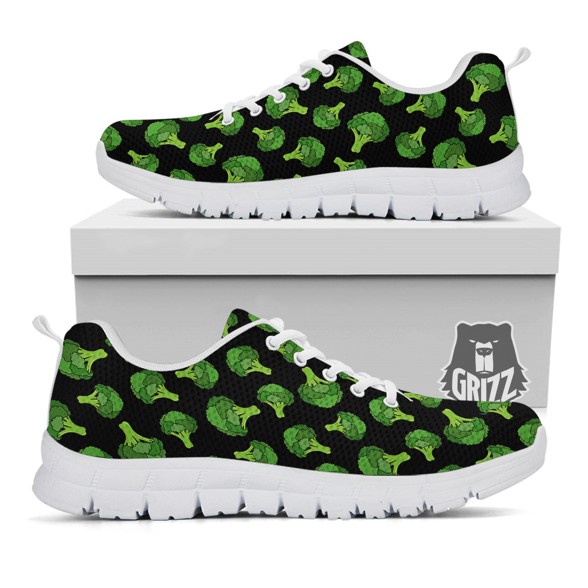Black And Broccoli Print Pattern White Sneaker-grizzshop