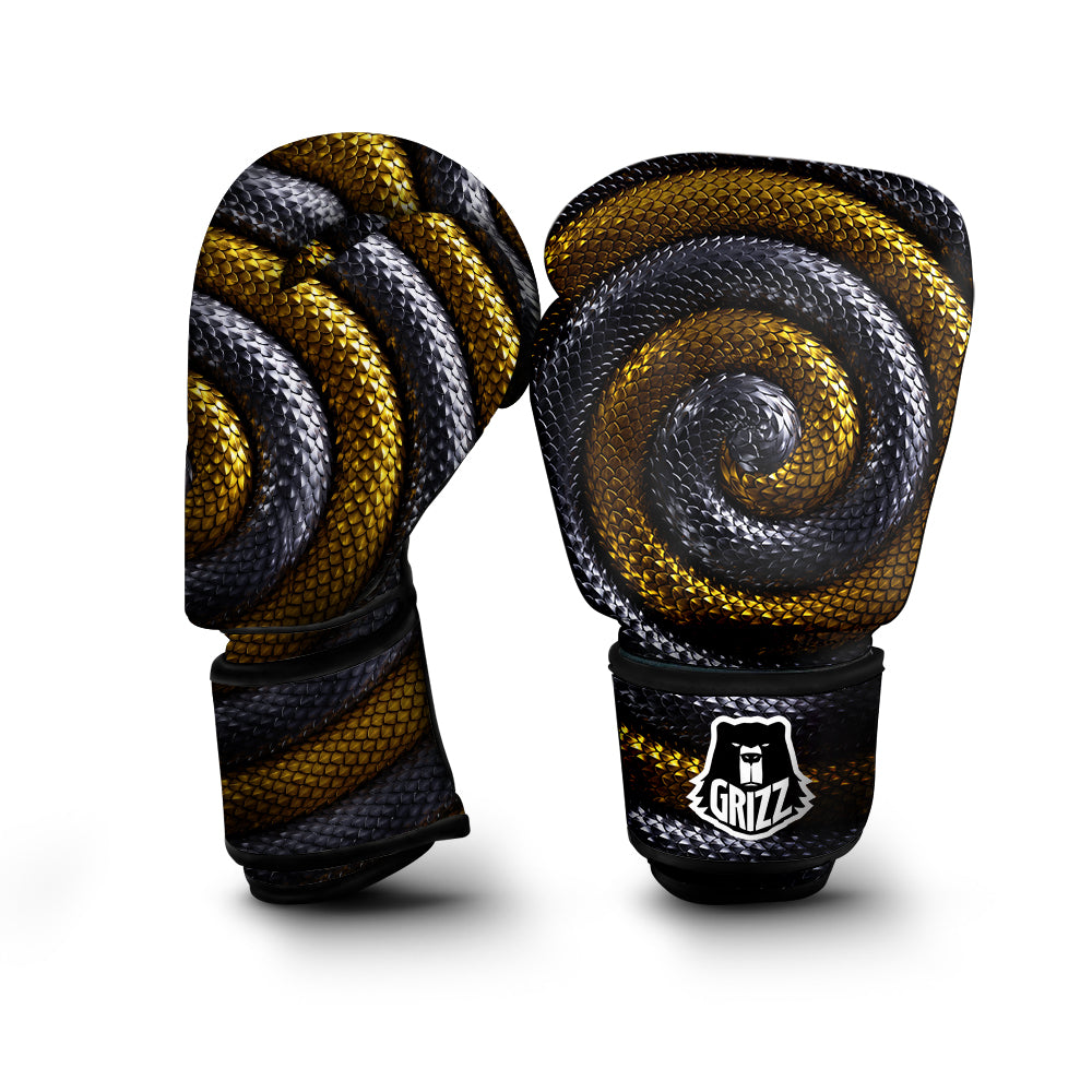 Black And Gold Twisted Snakes Print Boxing Gloves-grizzshop