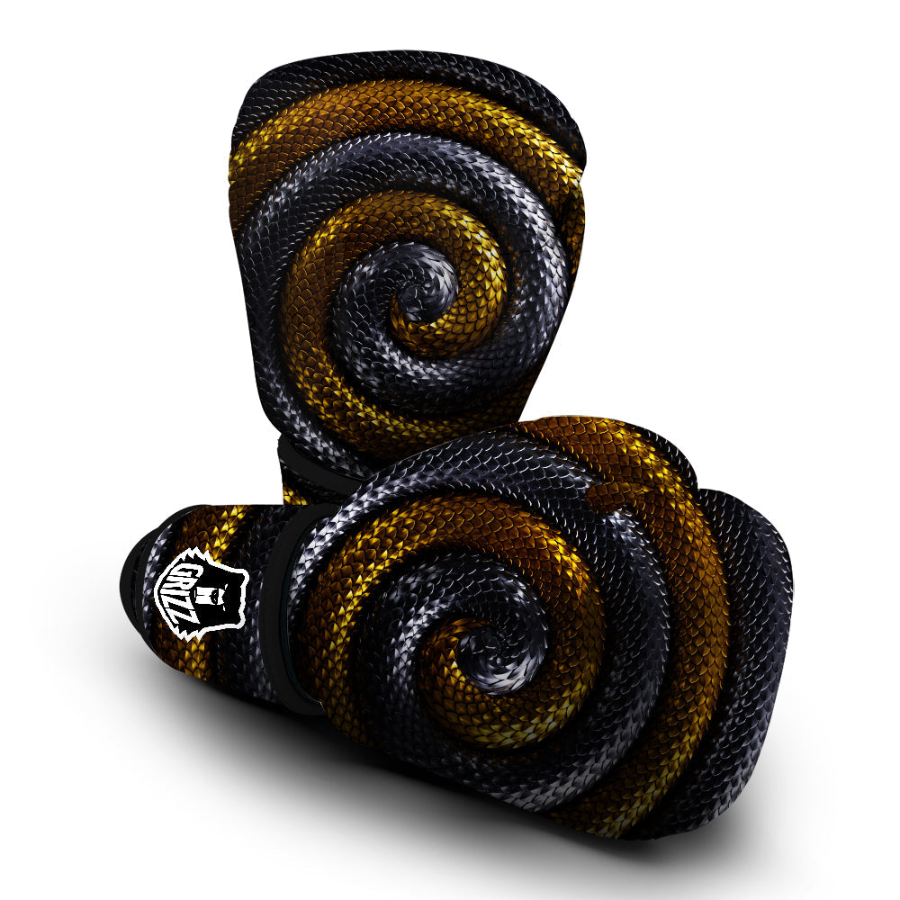 Black And Gold Twisted Snakes Print Boxing Gloves-grizzshop