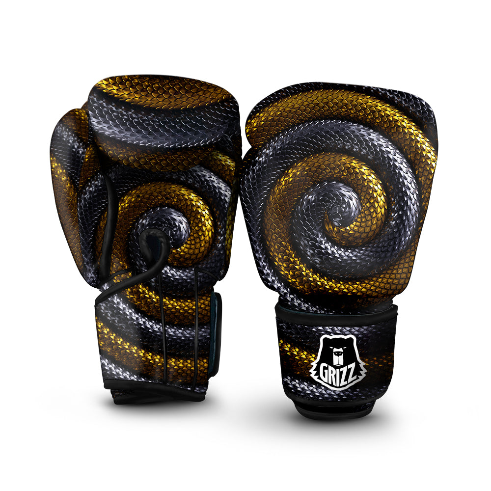 Black And Gold Twisted Snakes Print Boxing Gloves-grizzshop