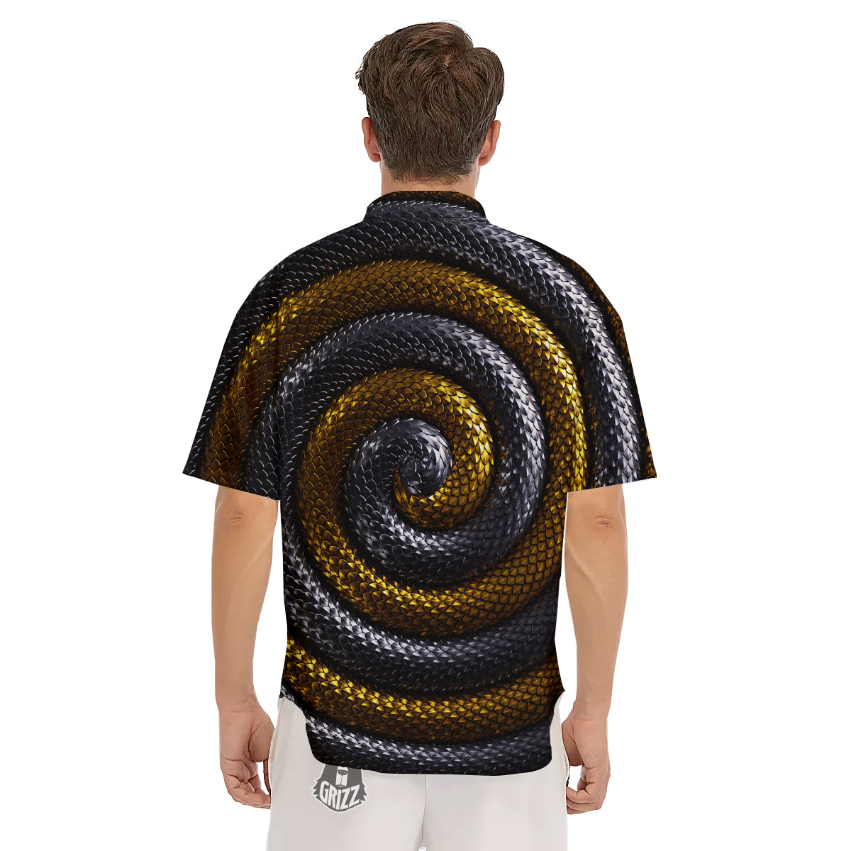 Black And Gold Twisted Snakes Print Men's Short Sleeve Shirts-grizzshop