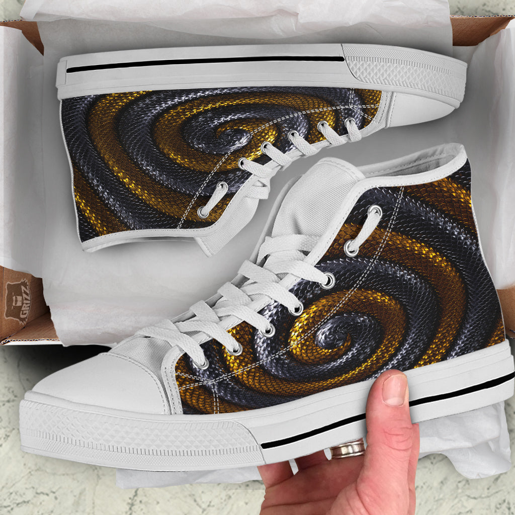 Black And Gold Twisted Snakes Print White High Top Shoes-grizzshop