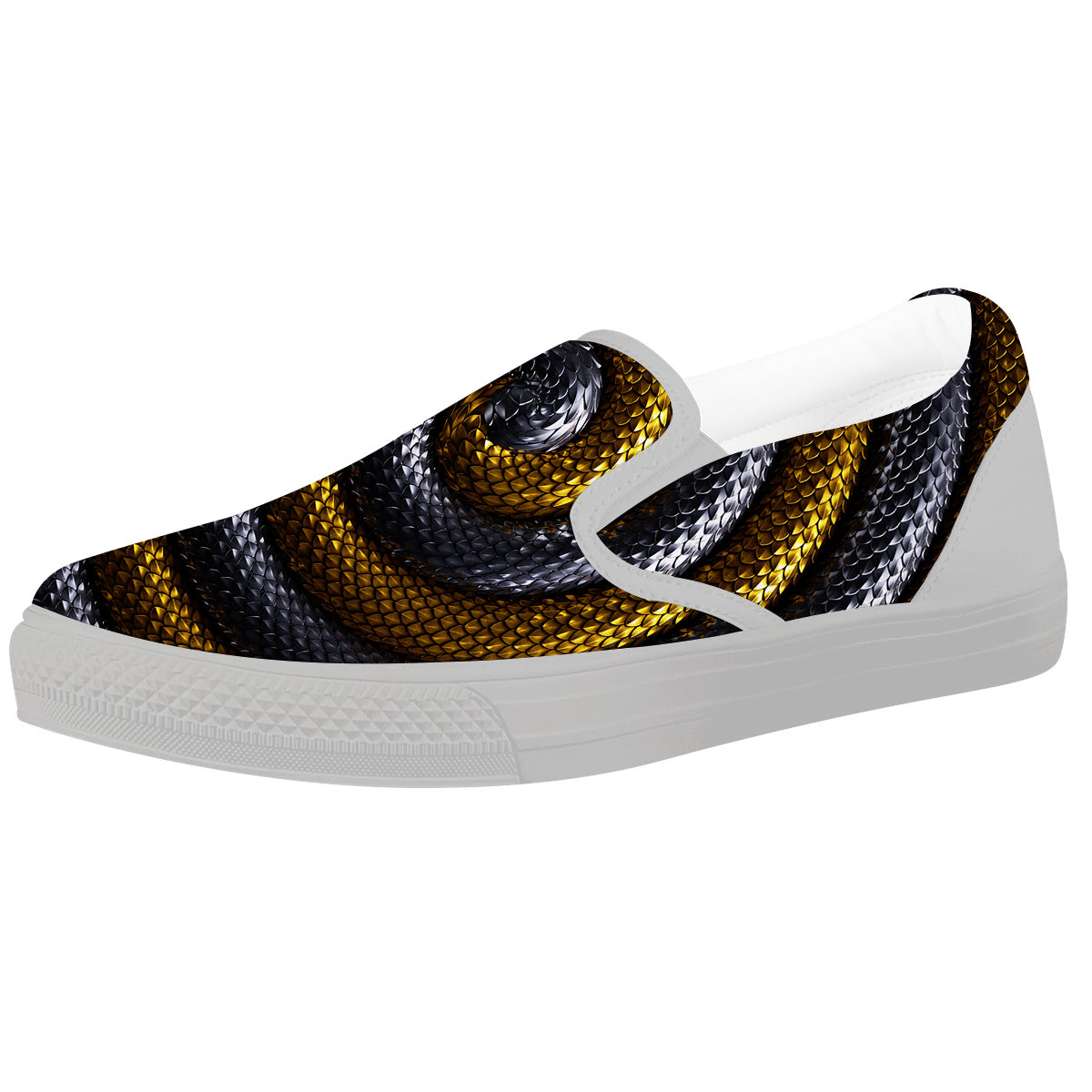 Black And Gold Twisted Snakes Print White Slip On Shoes-grizzshop