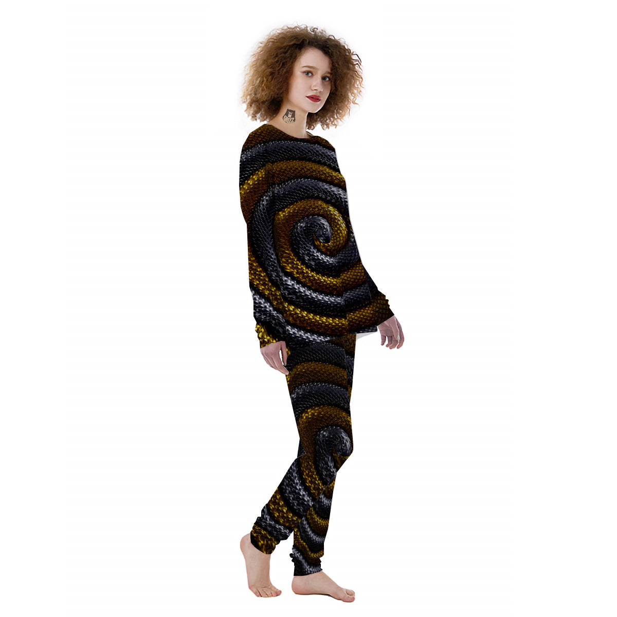 Black And Gold Twisted Snakes Print Women's Pajamas-grizzshop