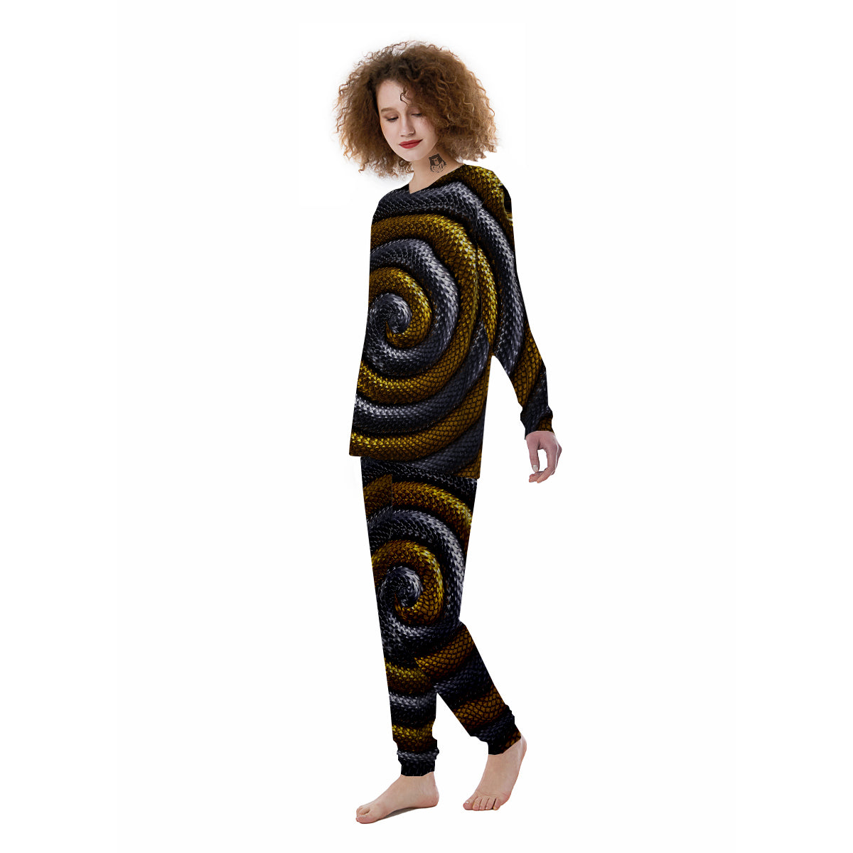 Black And Gold Twisted Snakes Print Women's Pajamas-grizzshop