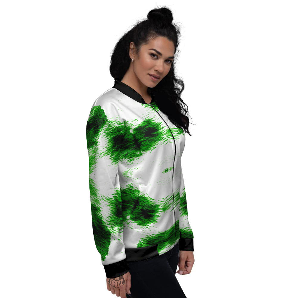 Black And Green Acid Wash Tie Dye Print Women's Bomber Jacket-grizzshop