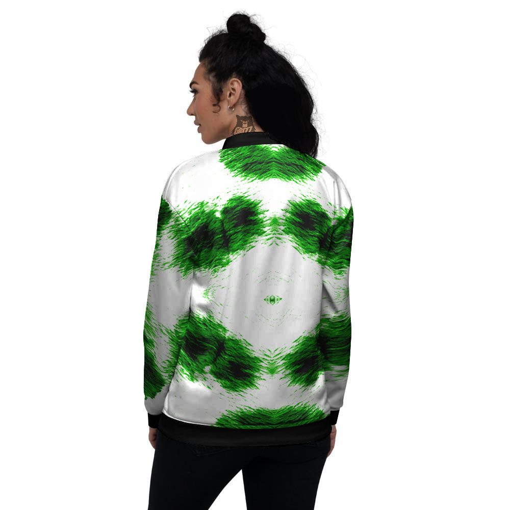 Black And Green Acid Wash Tie Dye Print Women's Bomber Jacket-grizzshop