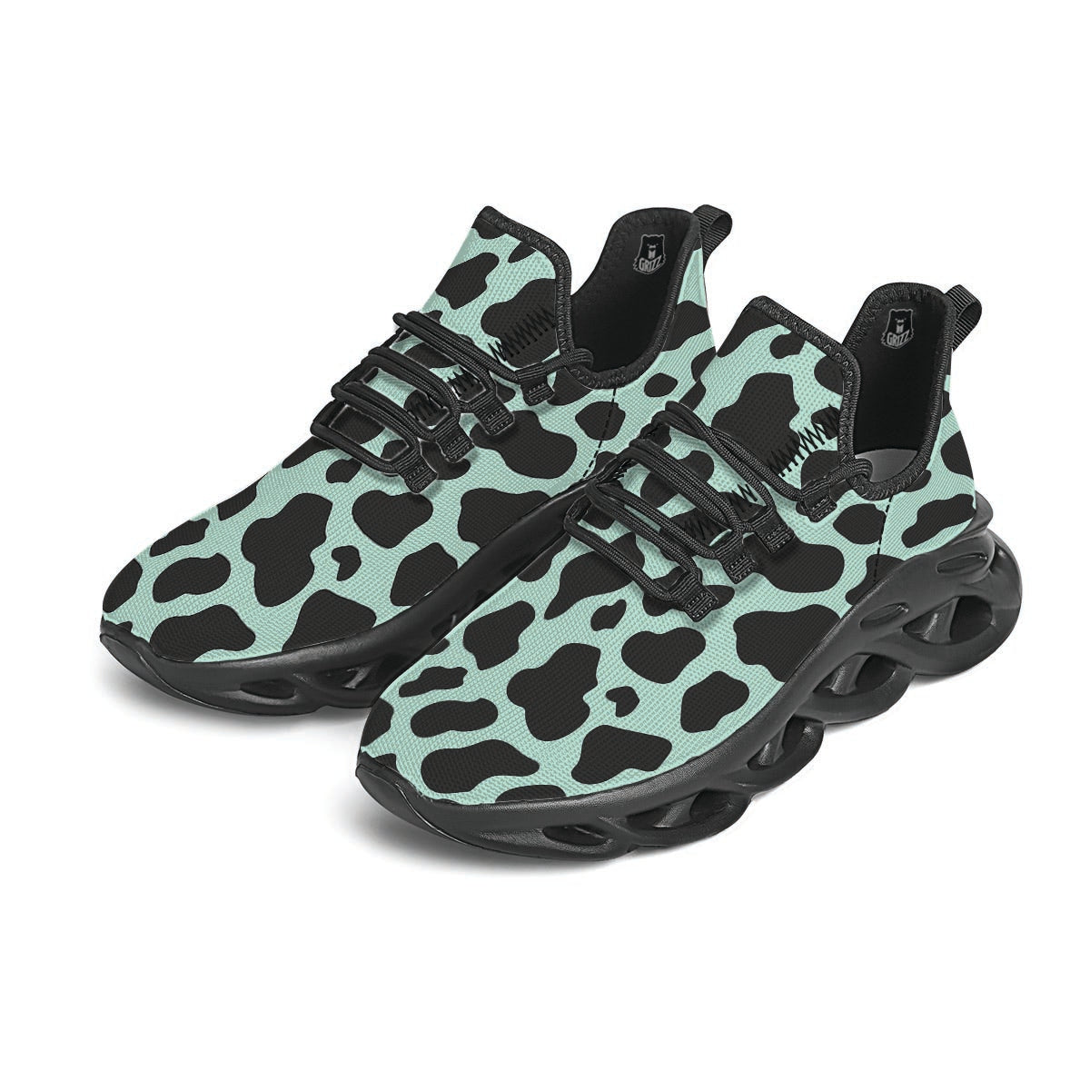 Black And Green Cow Print Black Running Shoes-grizzshop