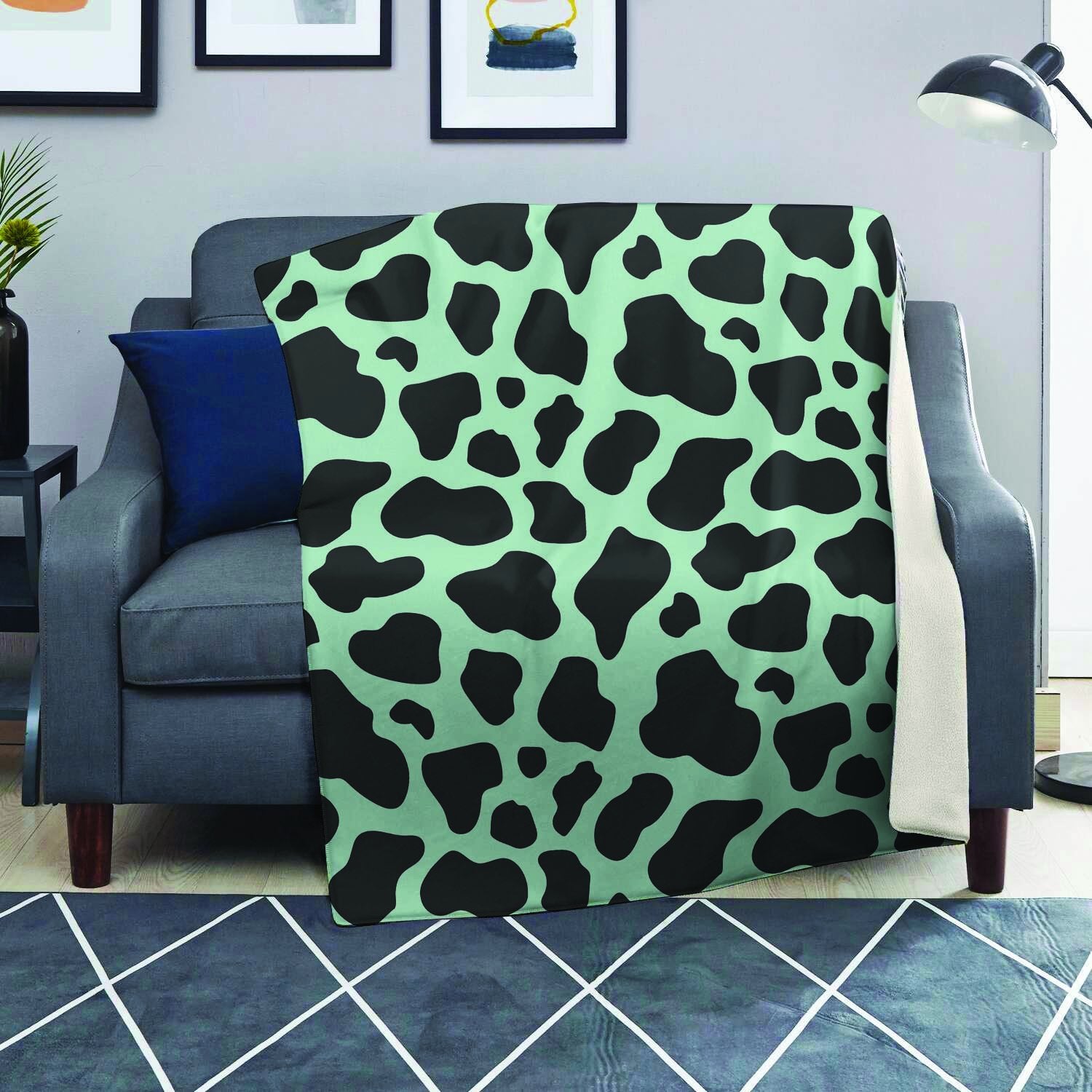 Black And Green Cow Print Blanket-grizzshop