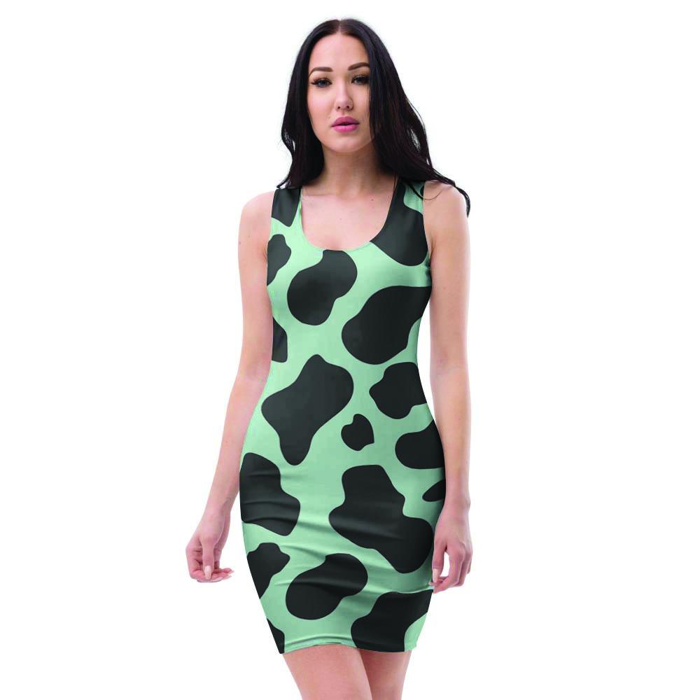 Black And Green Cow Print Bodycon Dress-grizzshop