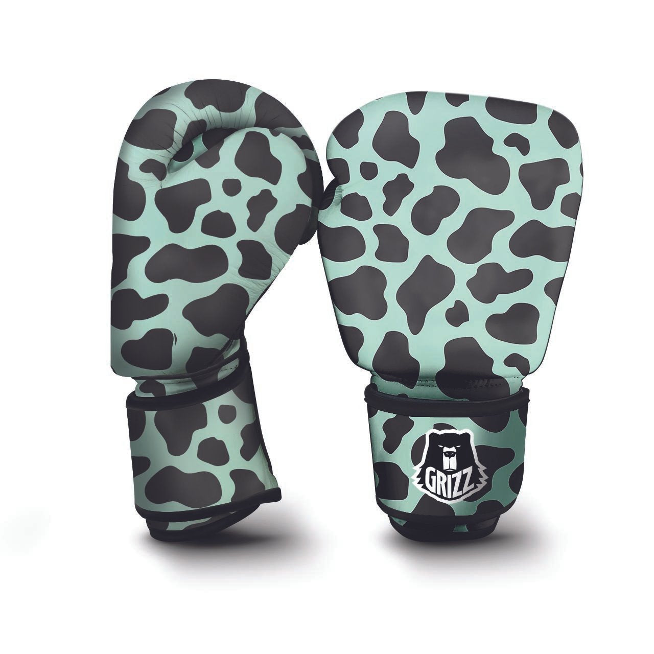 Black And Green Cow Print Boxing Gloves-grizzshop