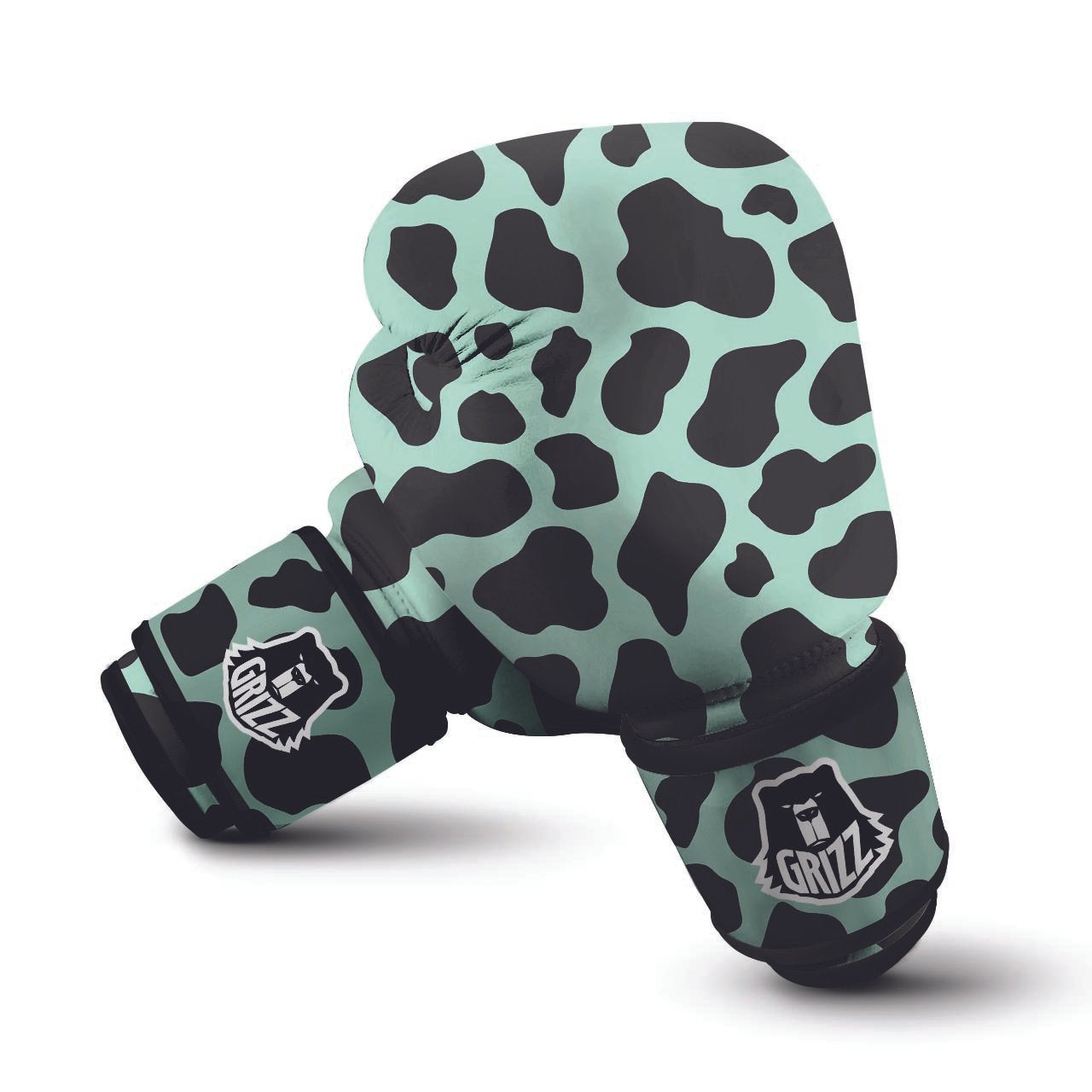 Black And Green Cow Print Boxing Gloves-grizzshop