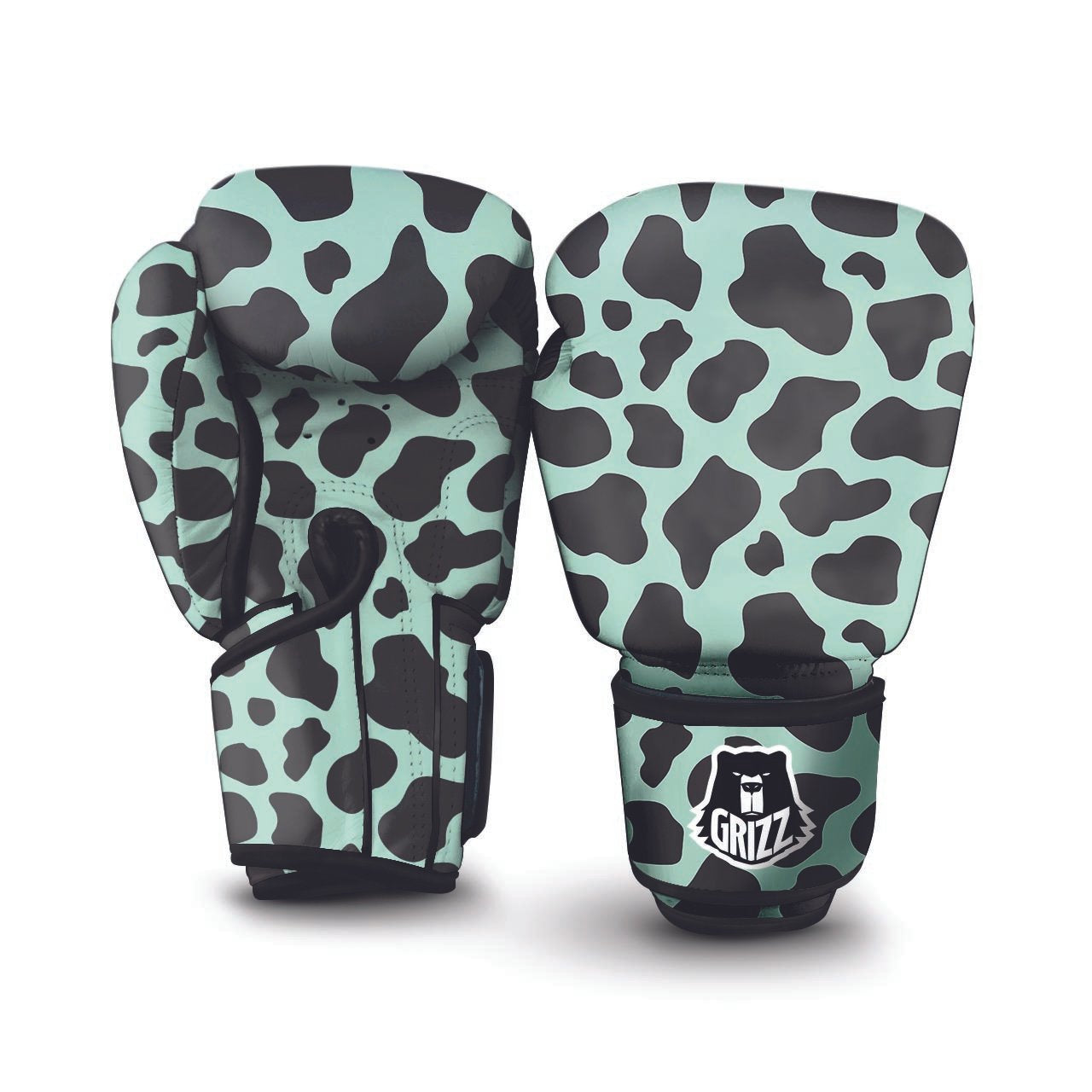 Black And Green Cow Print Boxing Gloves-grizzshop