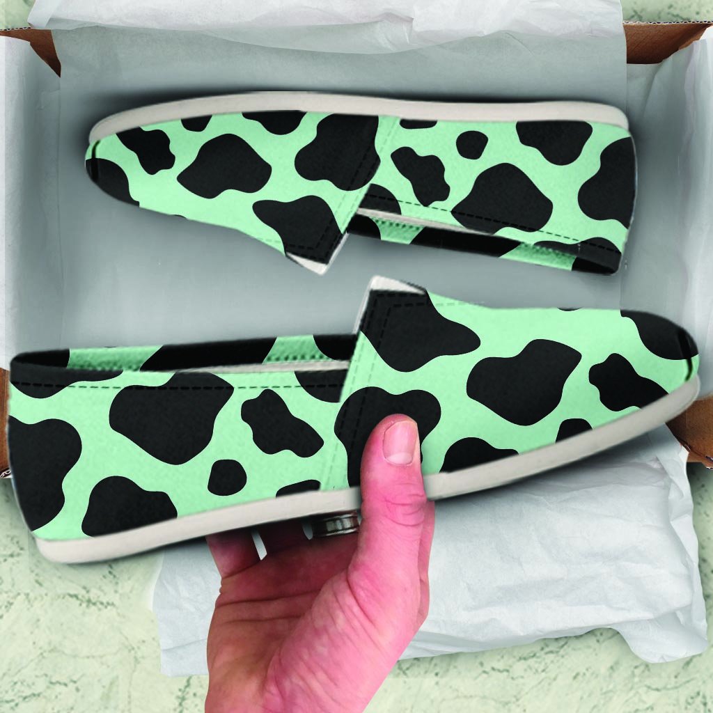 Black And Green Cow Print Canvas Shoes-grizzshop