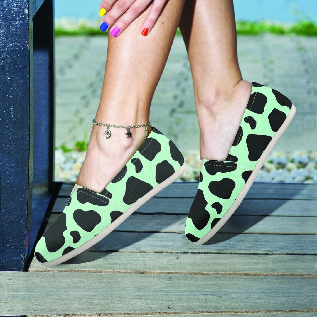 Black And Green Cow Print Canvas Shoes-grizzshop