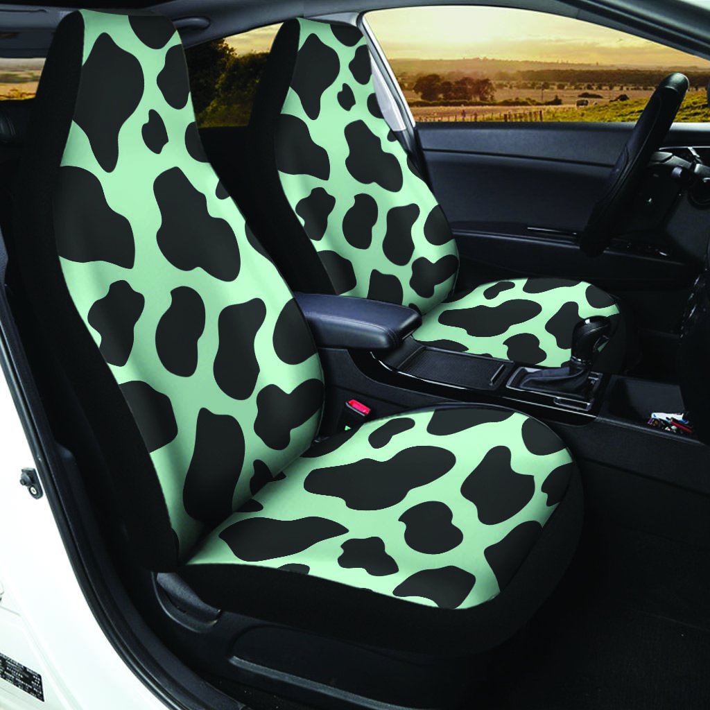 Black And Green Cow Print Car Seat Covers-grizzshop