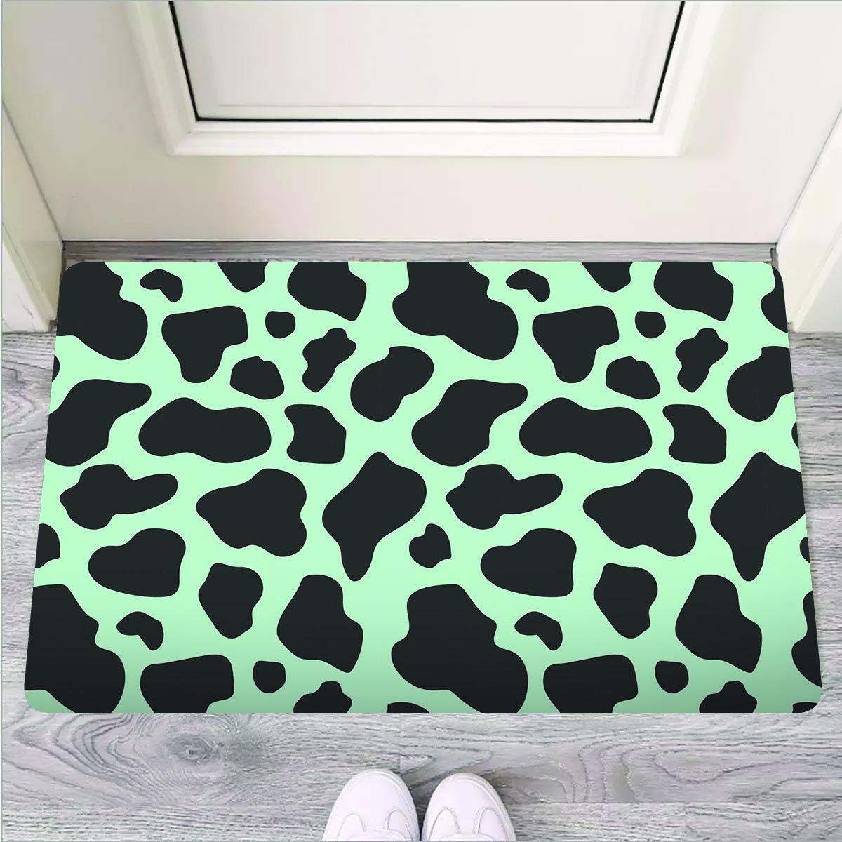 Black And Green Cow Print Door Mat-grizzshop