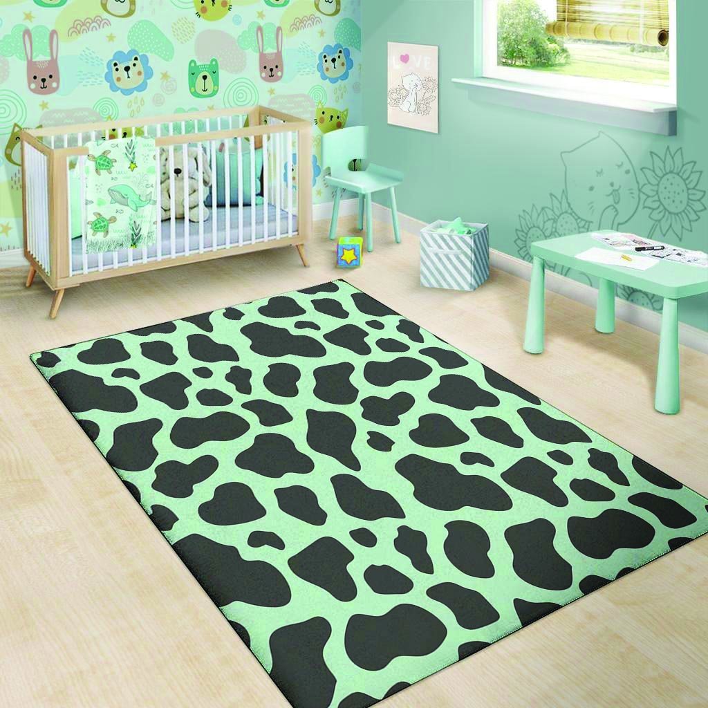 Black And Green Cow Print Floor Mat-grizzshop