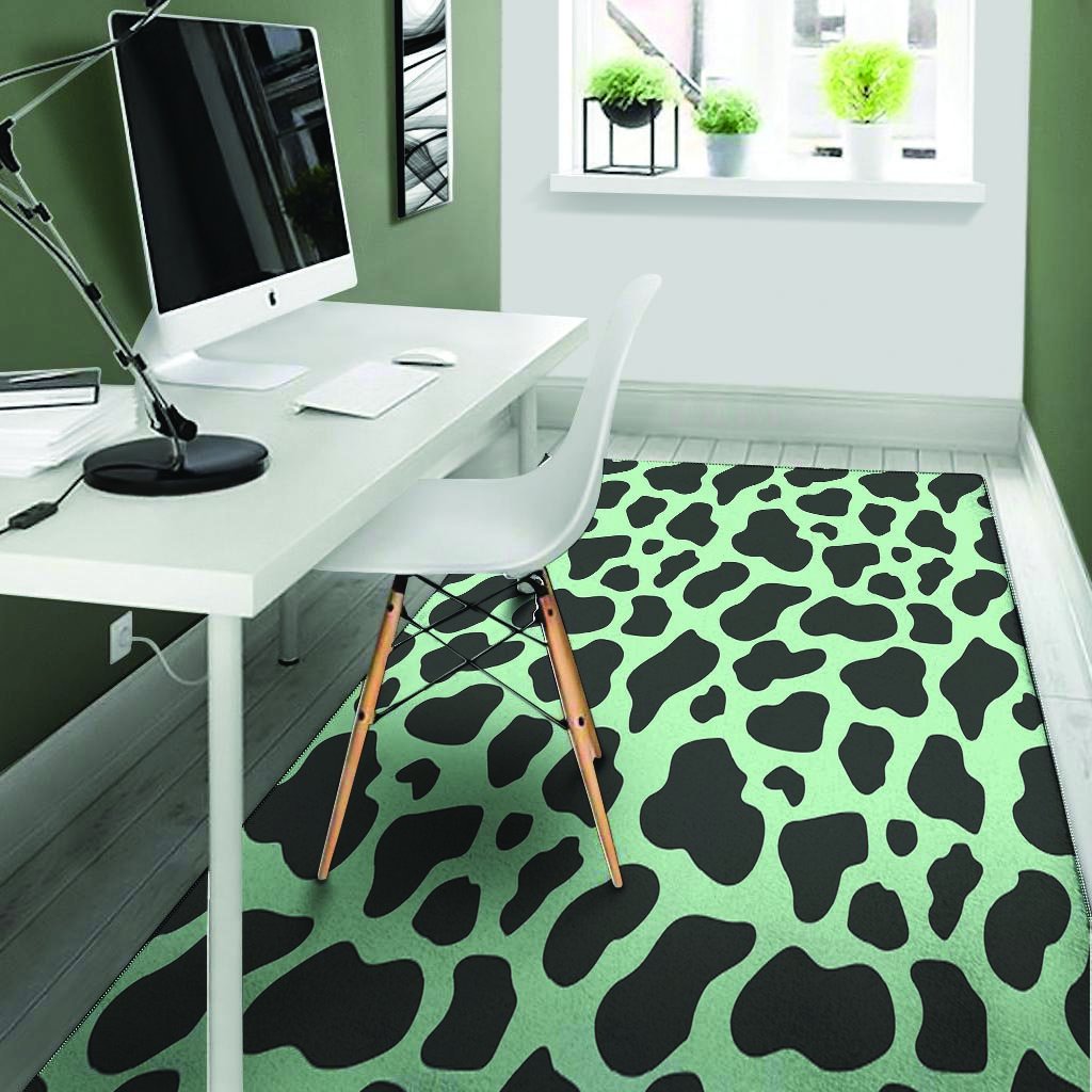 Black And Green Cow Print Floor Mat-grizzshop