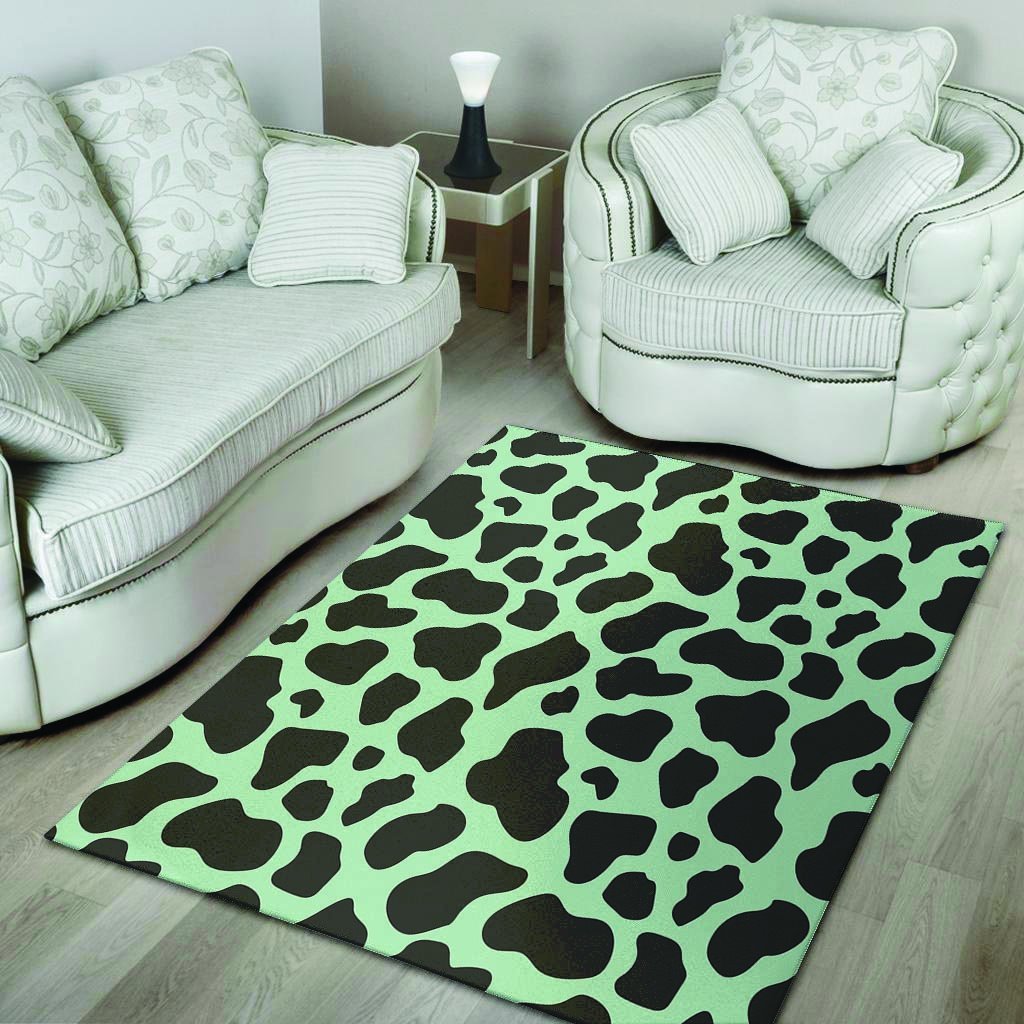 Black And Green Cow Print Floor Mat-grizzshop