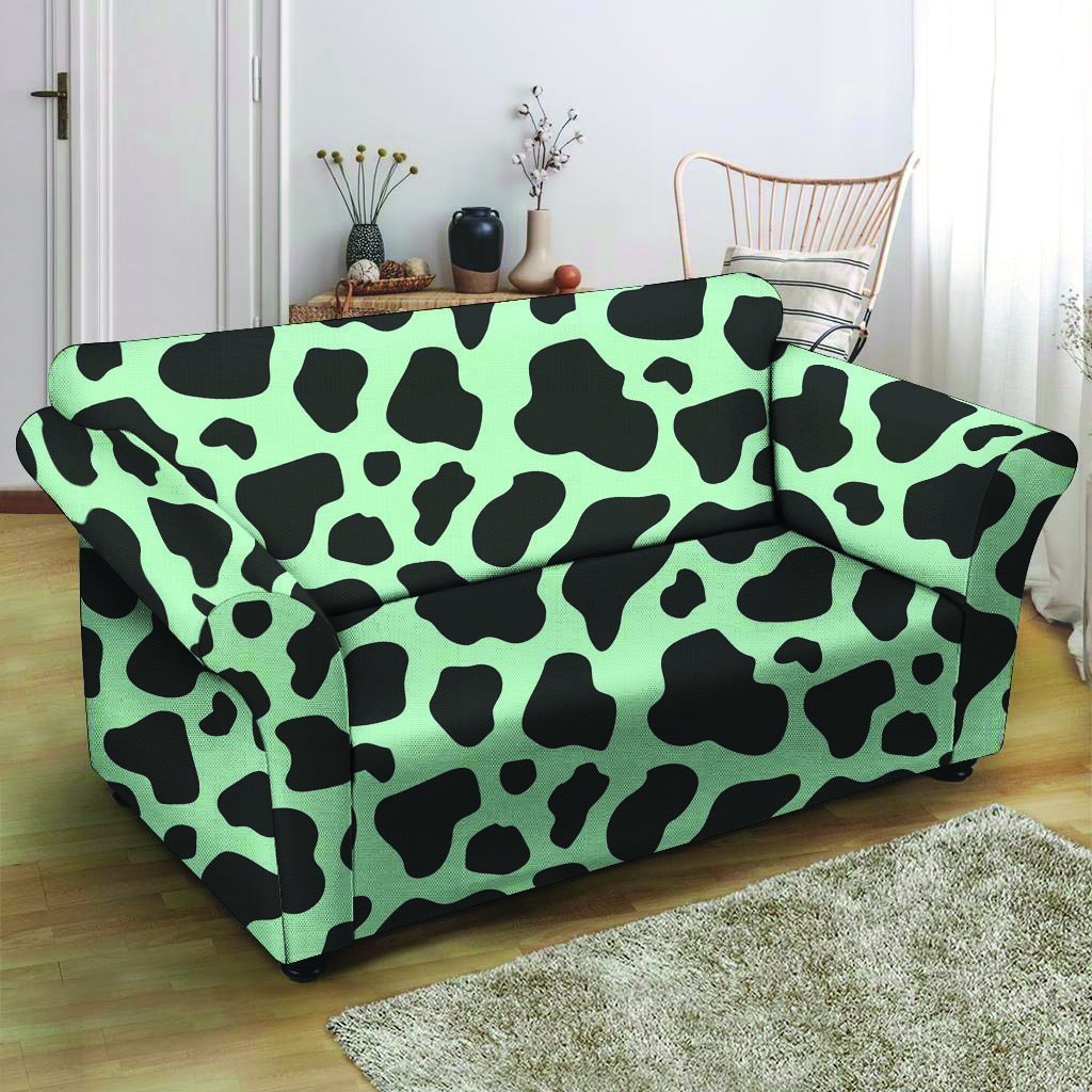 Black And Green Cow Print Loveseat Cover-grizzshop