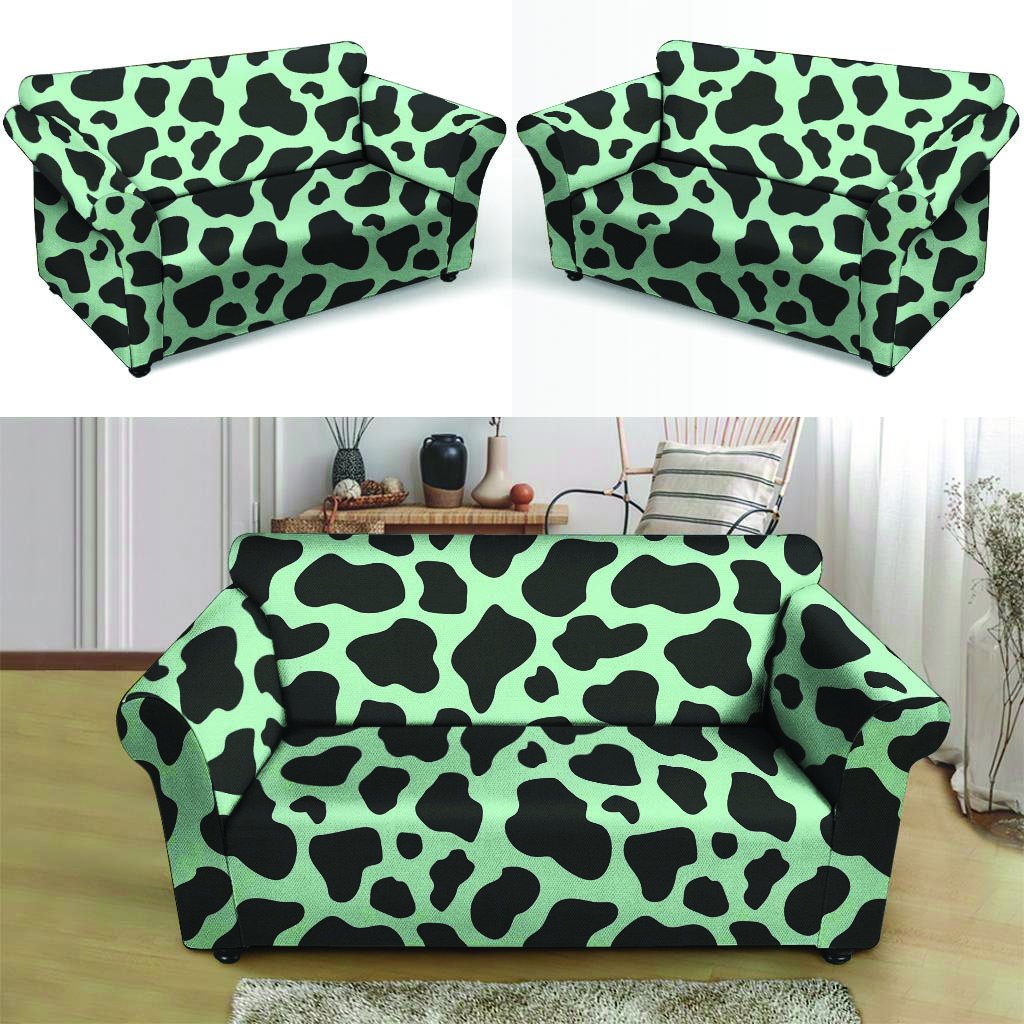 Black And Green Cow Print Loveseat Cover-grizzshop