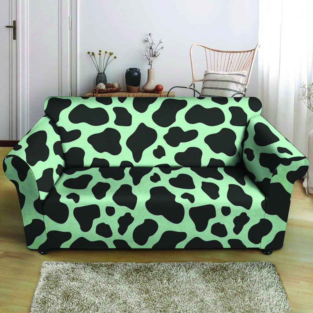 Black And Green Cow Print Loveseat Cover-grizzshop