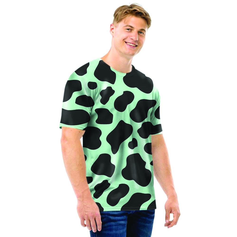 Black And Green Cow Print Men T Shirt-grizzshop