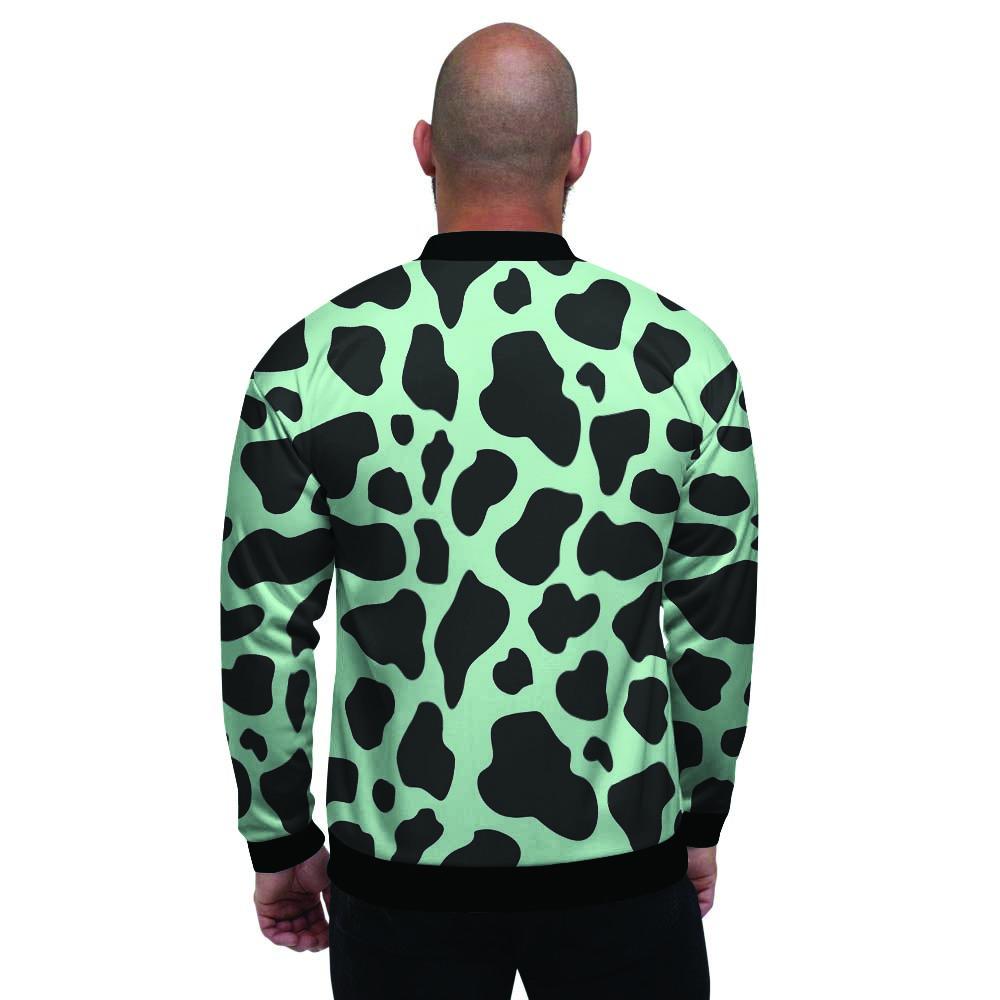 Black And Green Cow Print Men's Bomber Jacket-grizzshop