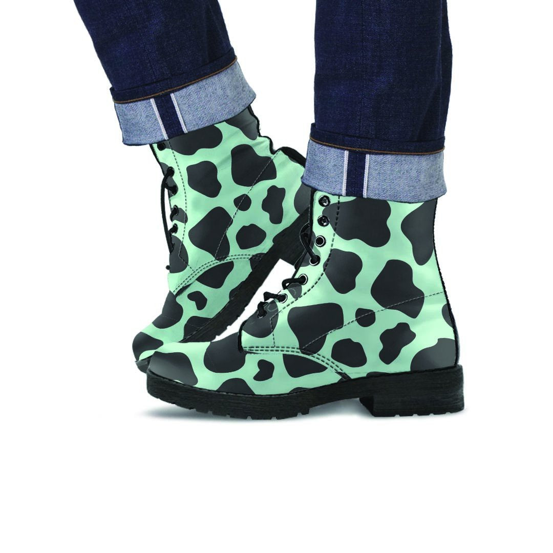 Black And Green Cow Print Men's Boots-grizzshop