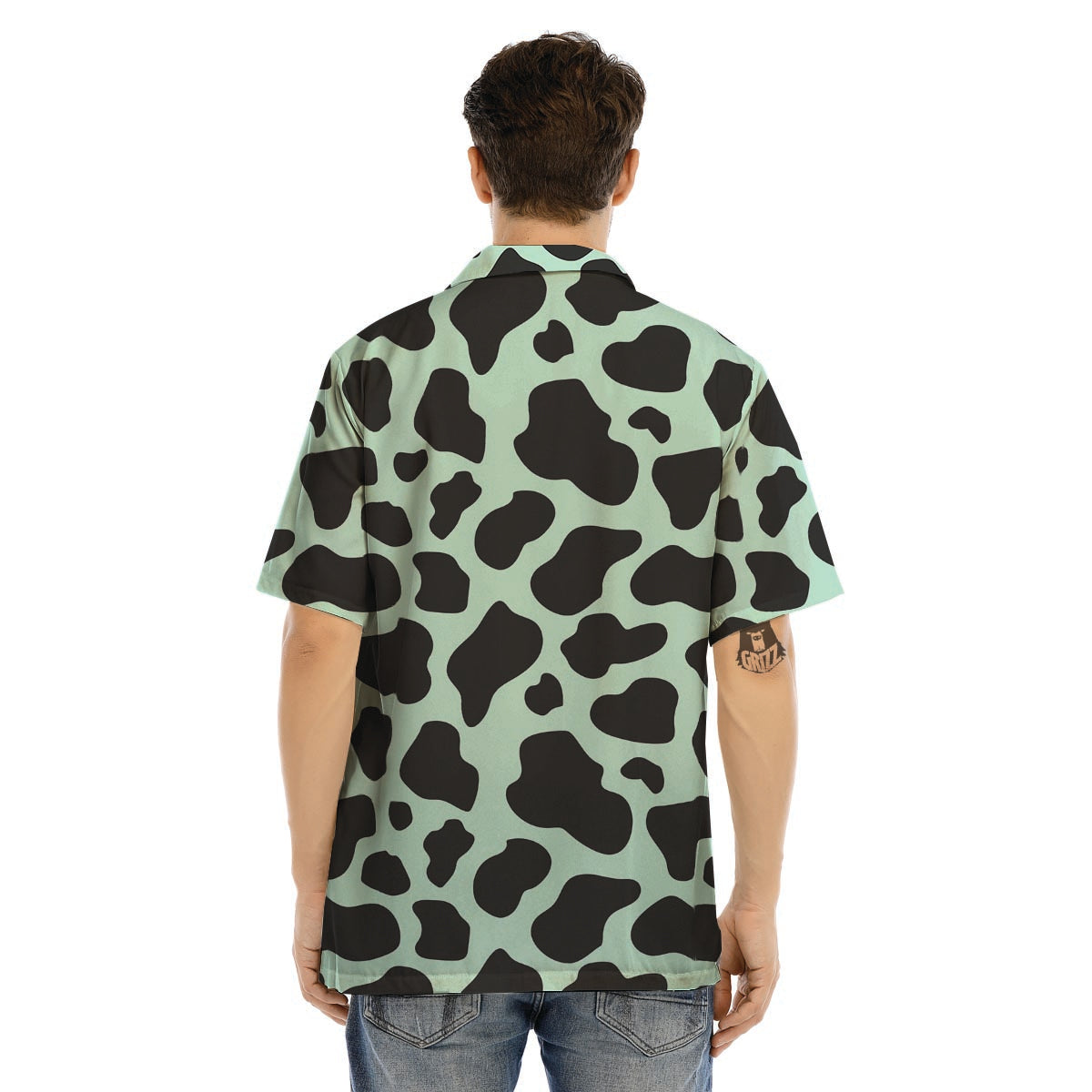 Black And Green Cow Print Men’s Hawaiian Shirt-grizzshop