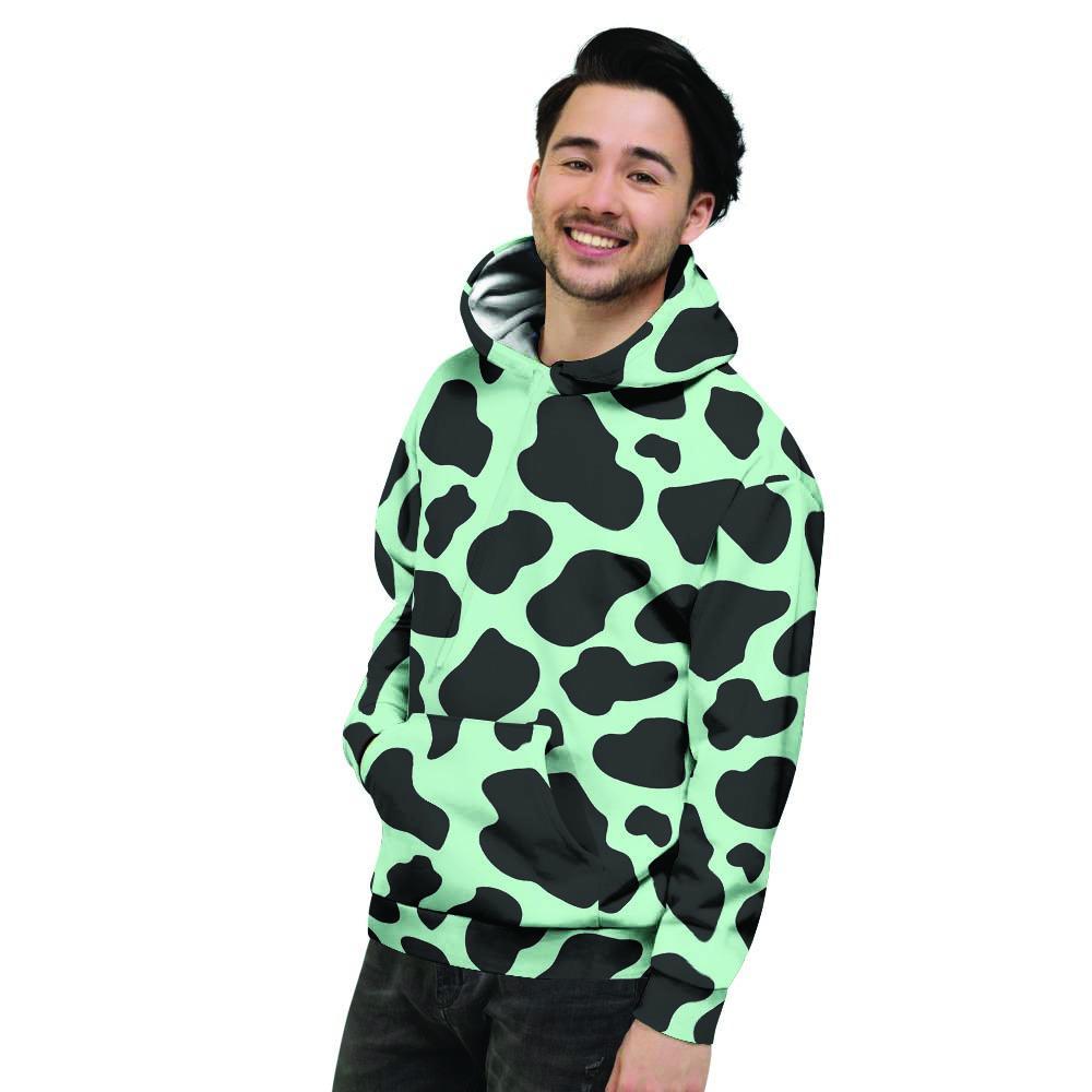 Black And Green Cow Print Men's Hoodie-grizzshop