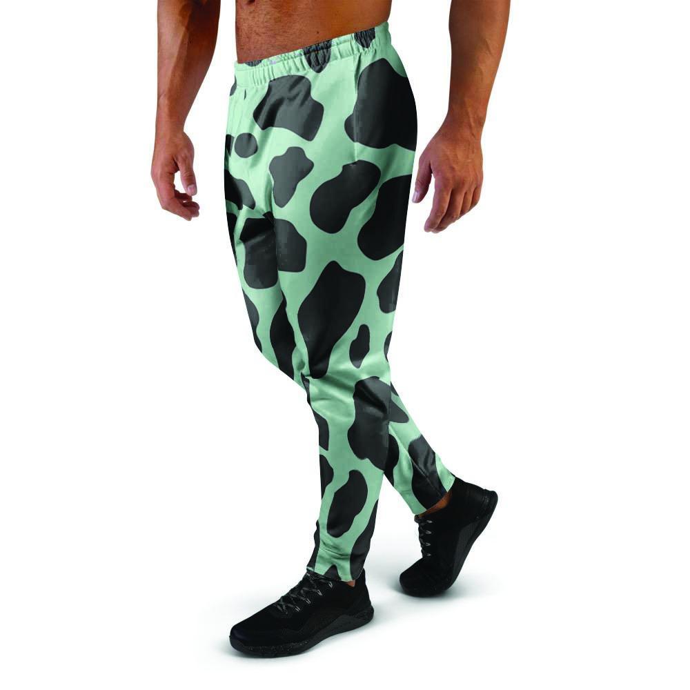 Black And Green Cow Print Men's Joggers-grizzshop