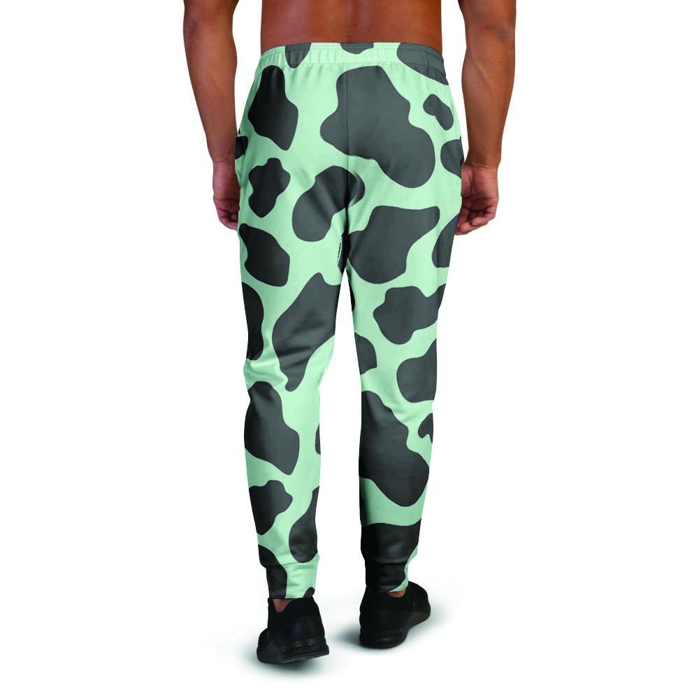 Black And Green Cow Print Men's Joggers-grizzshop