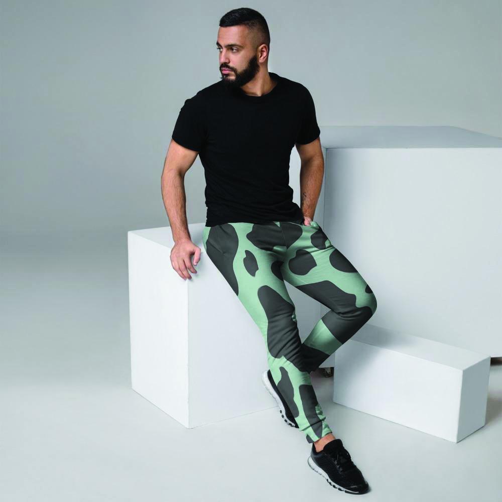 Black And Green Cow Print Men's Joggers-grizzshop