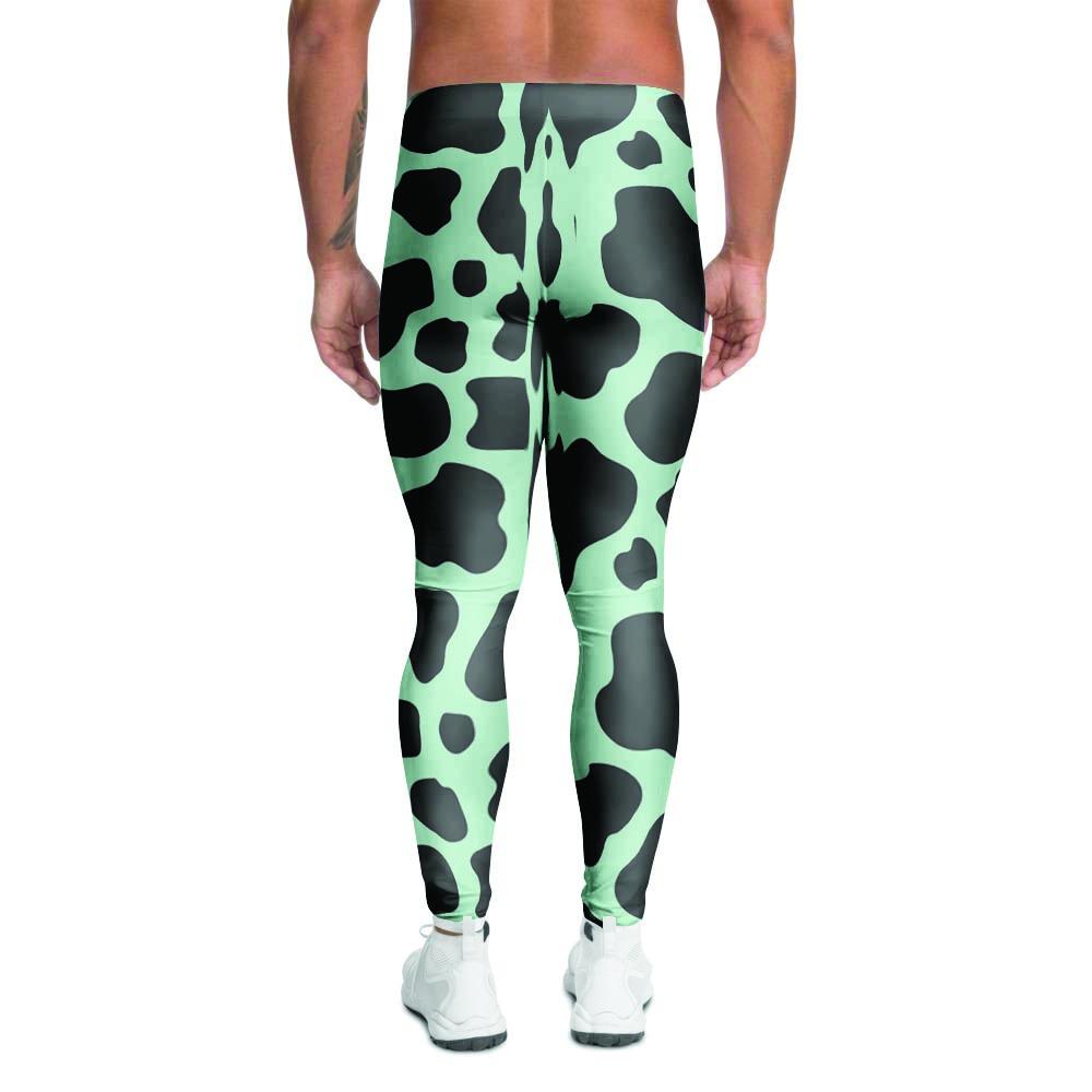 Black And Green Cow Print Men's Leggings-grizzshop