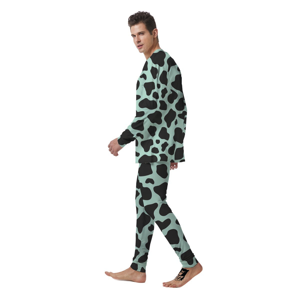 Black And Green Cow Print Men's Pajamas-grizzshop