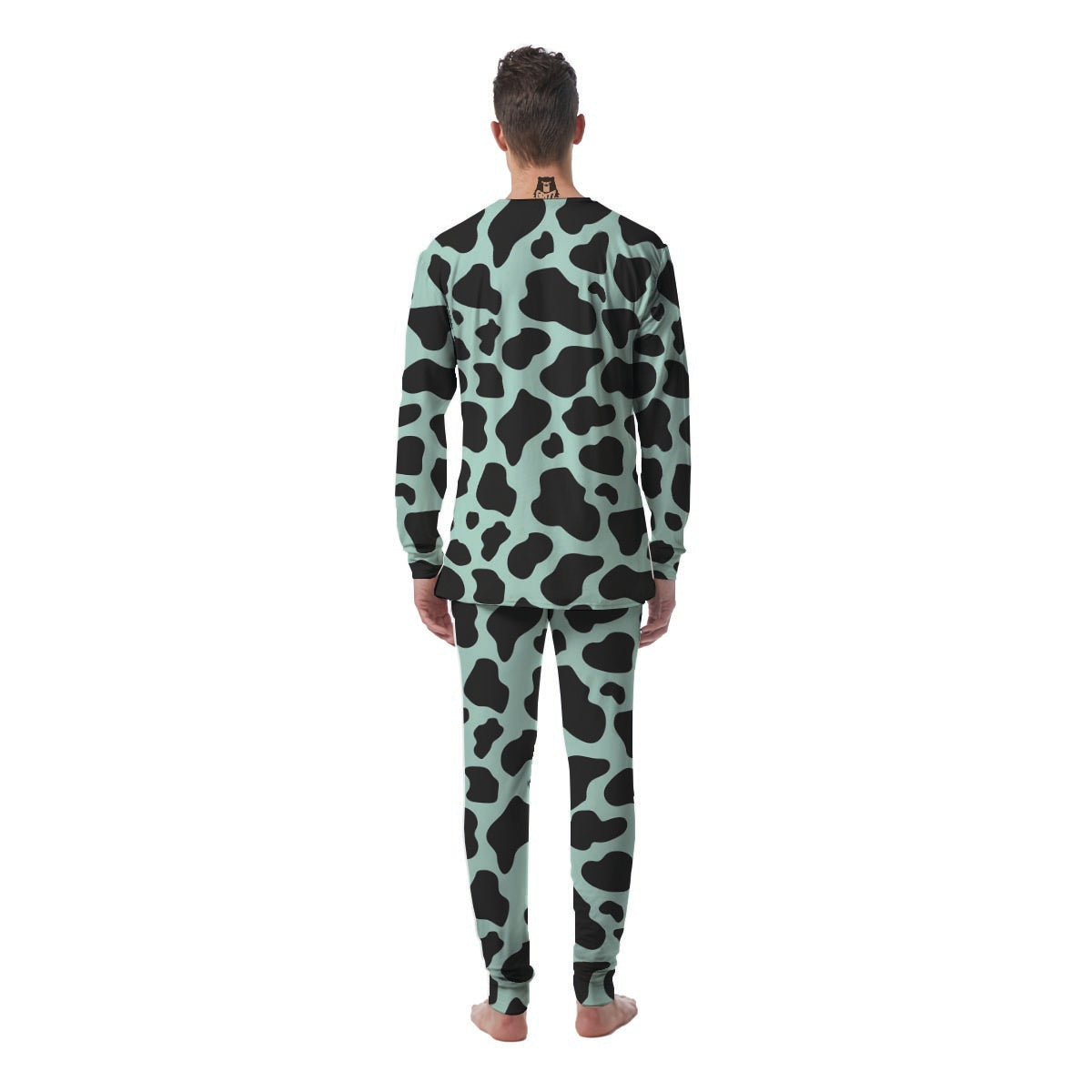 Black And Green Cow Print Men's Pajamas-grizzshop