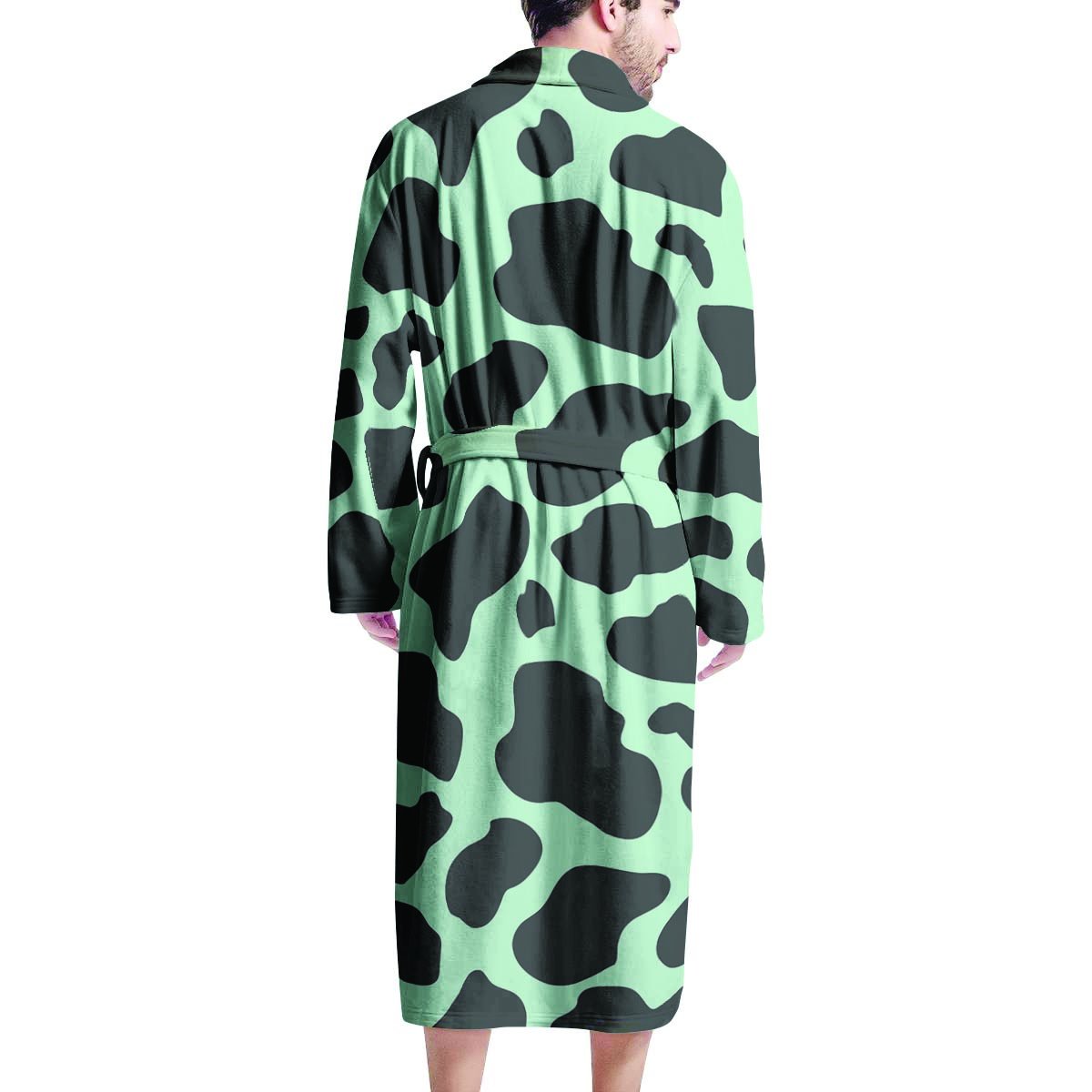 Black And Green Cow Print Men's Robe-grizzshop